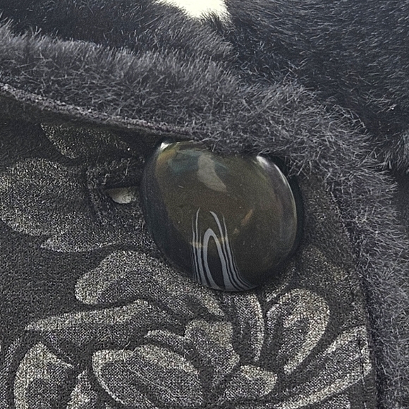 Dennis Basso Madison Avenue Jaquard Floral Print Faux Shearling Coat Hood Black - Picture 5 of 10